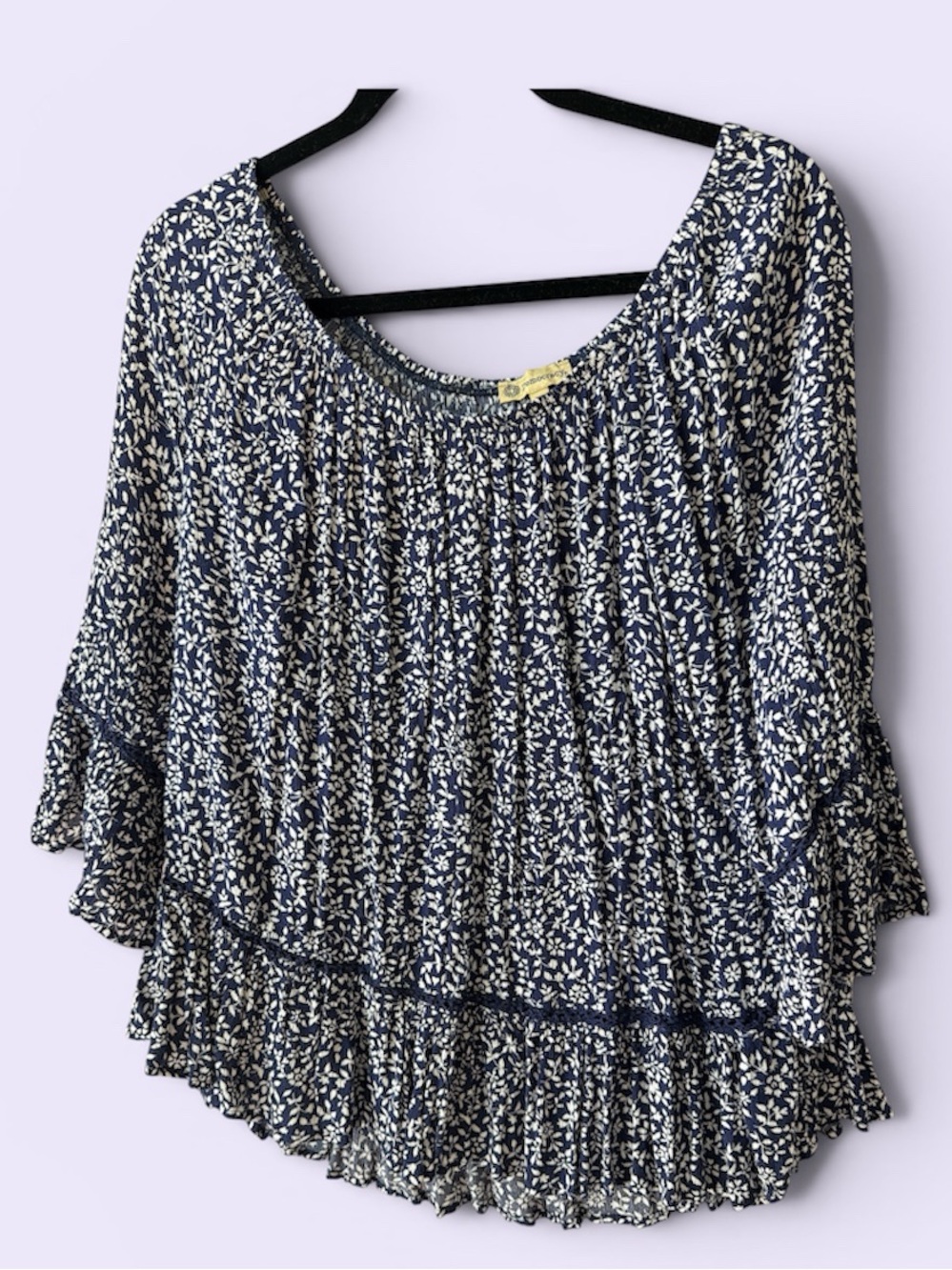 Democracy Navy and Cream Floral Peasant Tunic